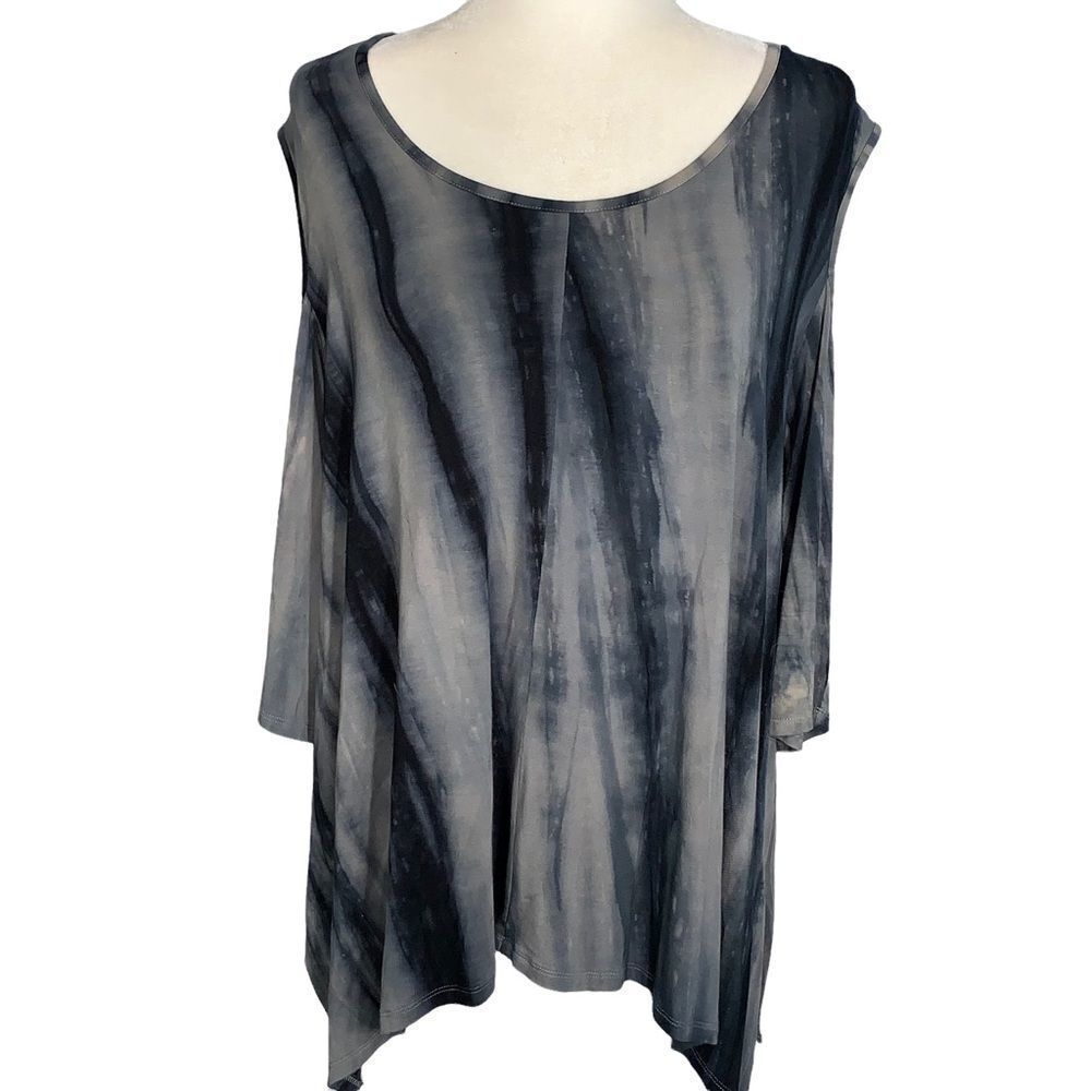 Soft Surroundings Blue Gray Tie Dyed Cold Shoulder 1/2 Sleeve Tunic Size PXL